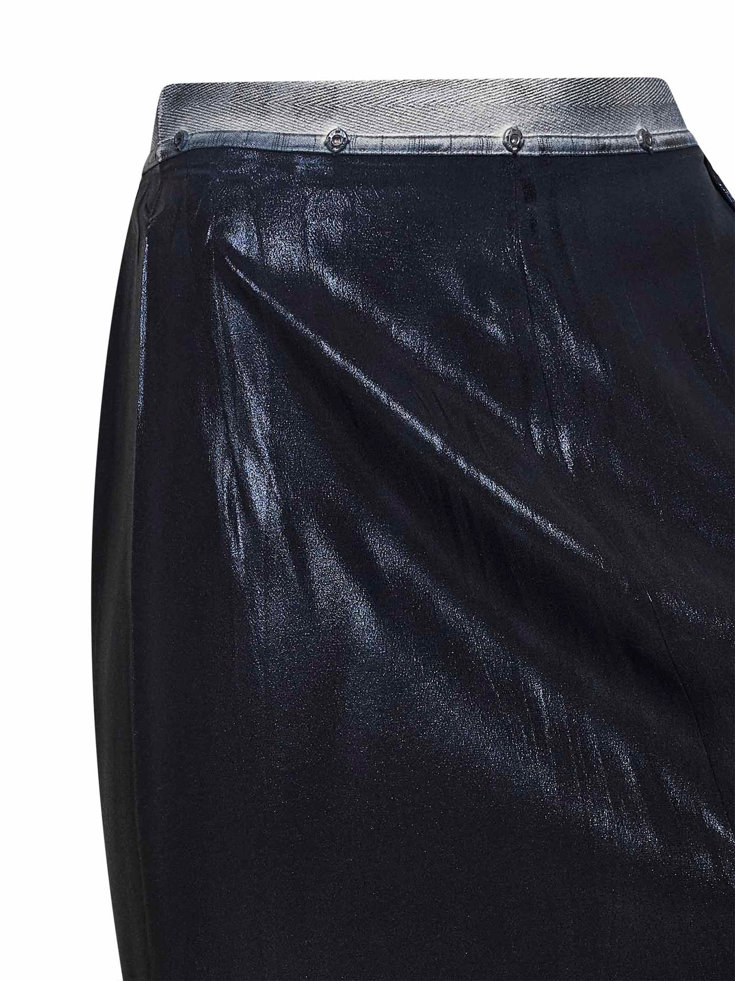 Black foiled-treated silk blend sablé midi skirt