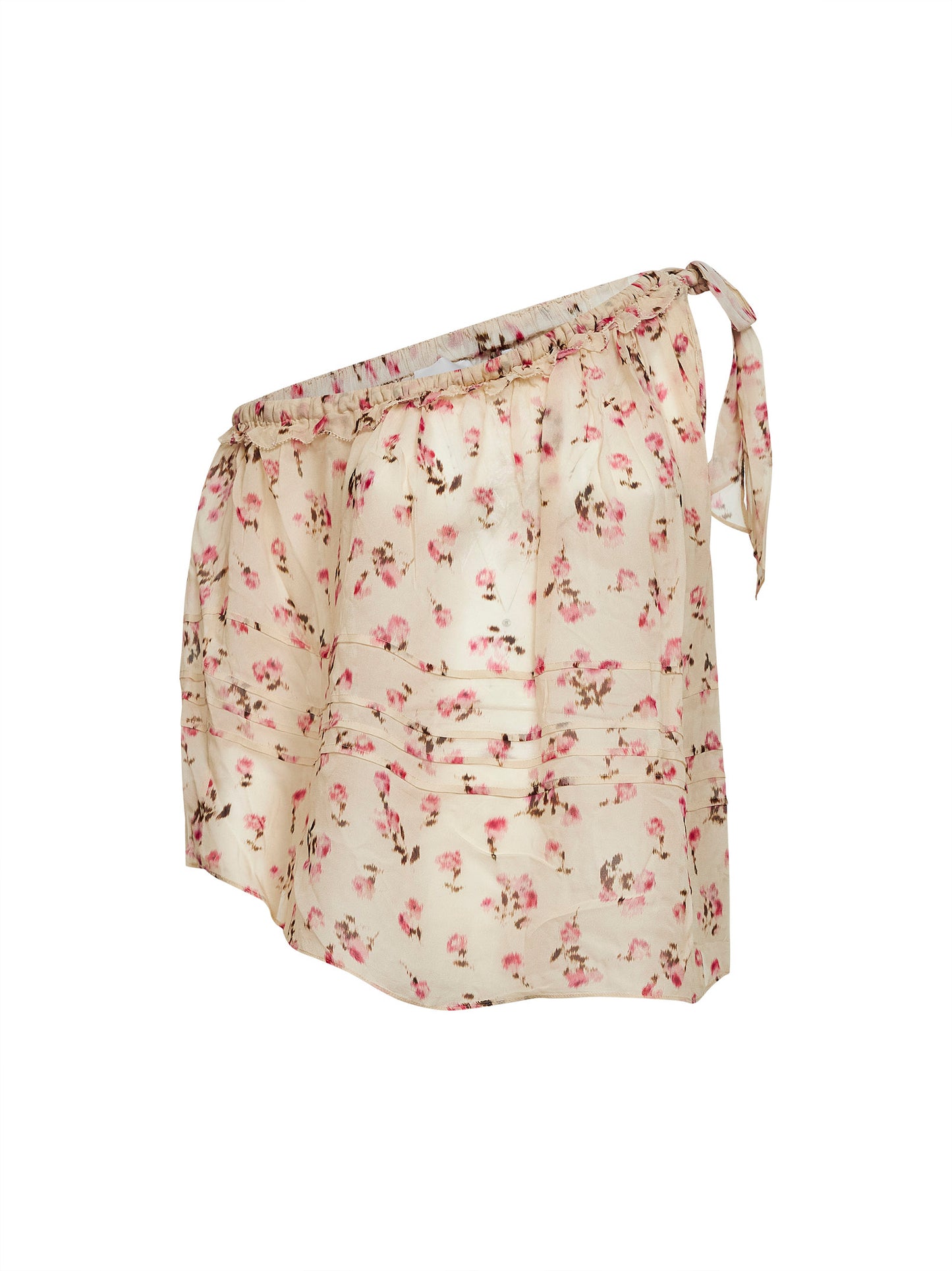 Beige printed muslin Loeva one-shoulder top