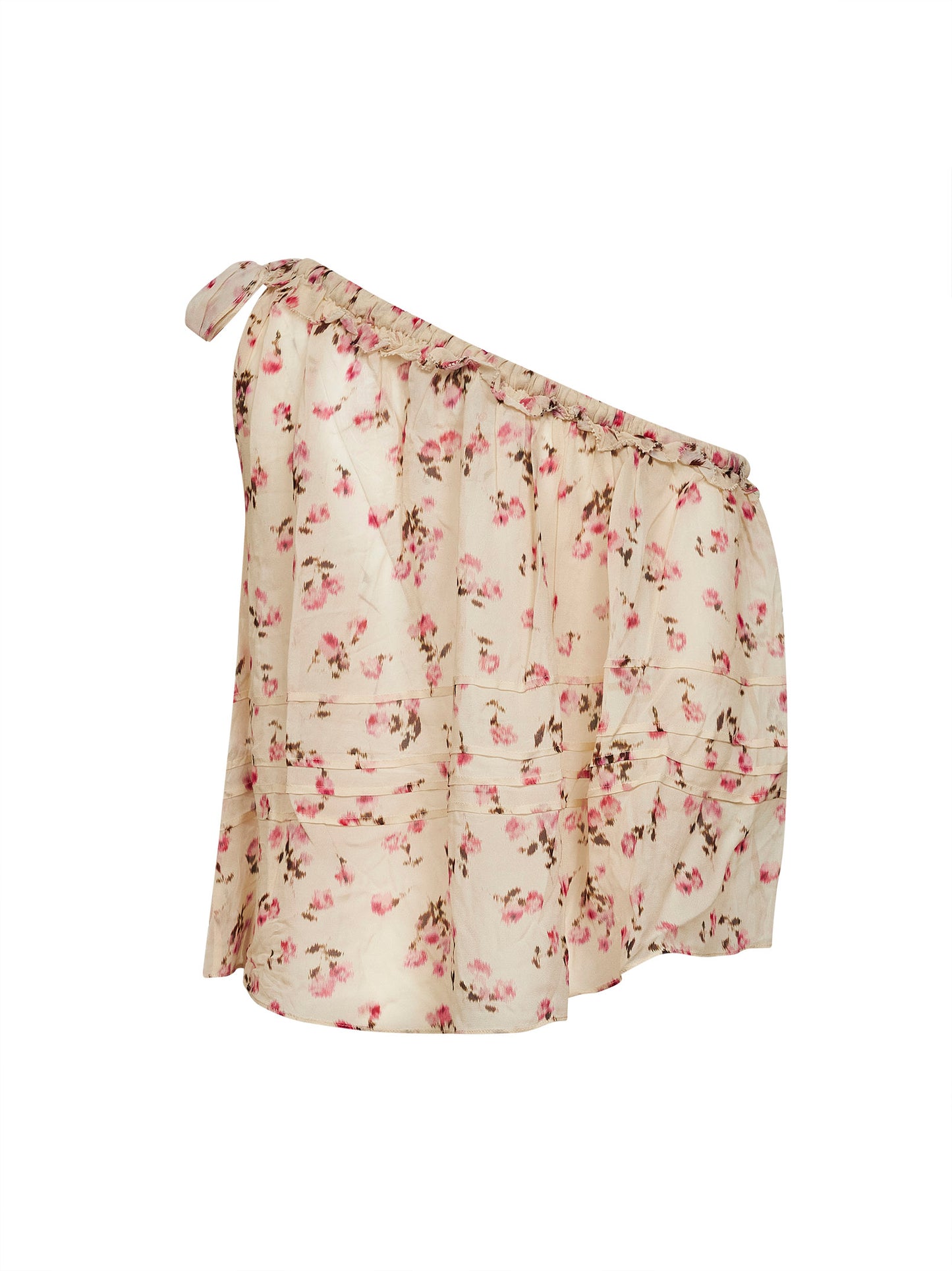 Beige printed muslin Loeva one-shoulder top