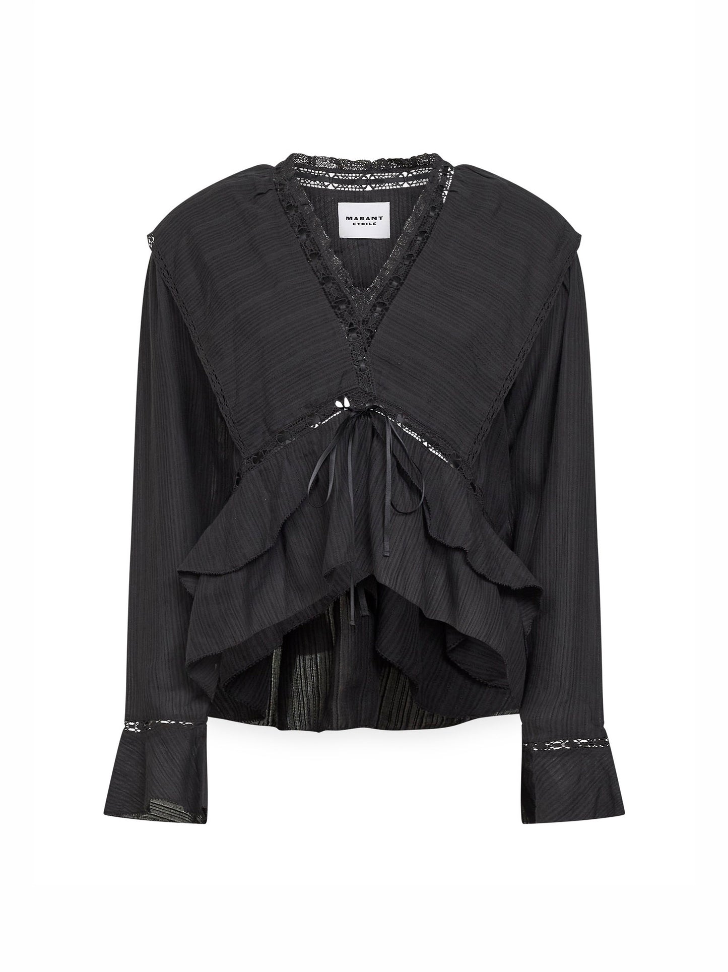 Blusa Damienne in garza froufrou di cotone e lino nero