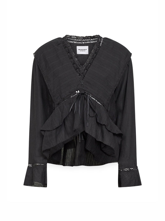 Blusa Damienne in garza froufrou di cotone e lino nero
