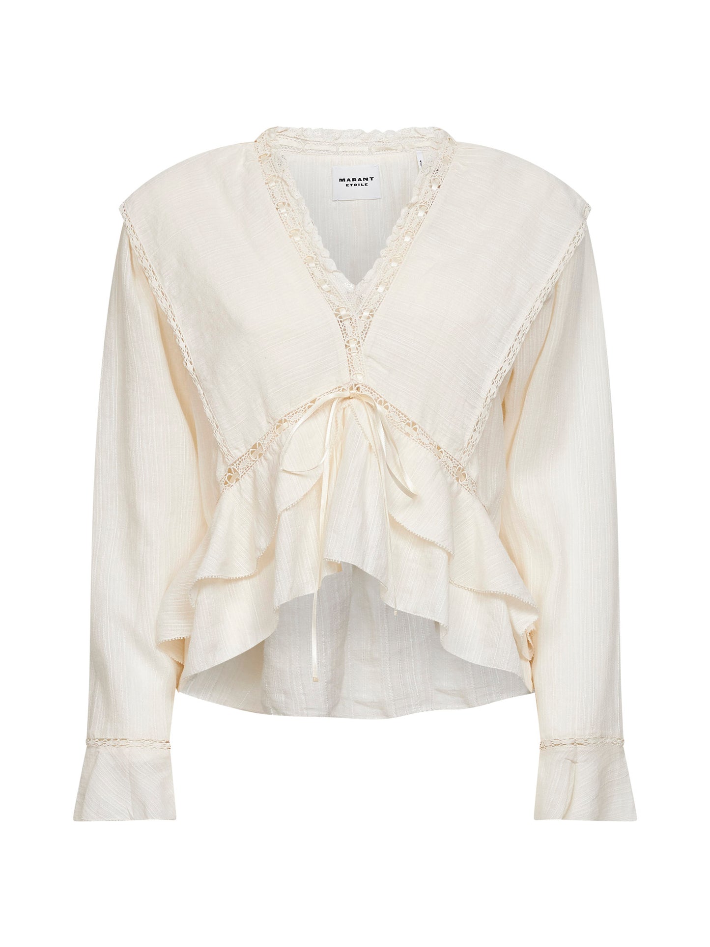 Ecru cotton and linen frilly gauze Damienne blouse
