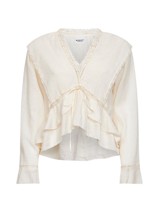 Ecru cotton and linen frilly gauze Damienne blouse