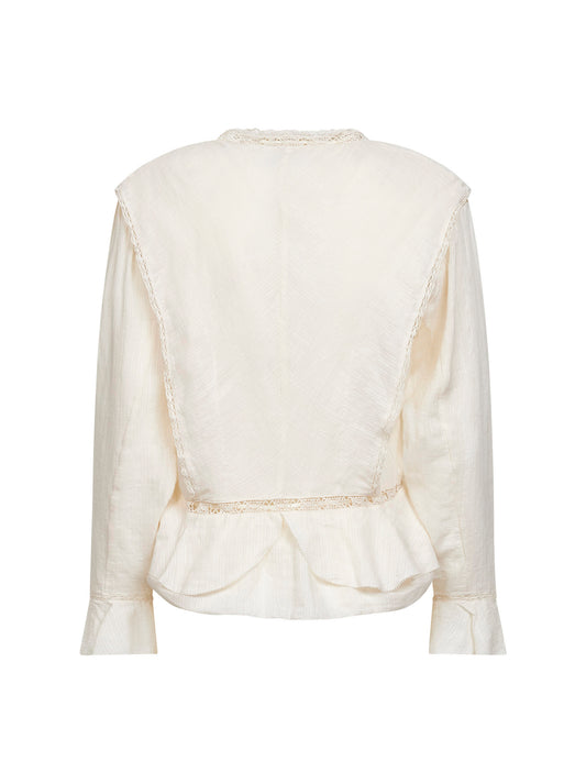 Ecru cotton and linen frilly gauze Damienne blouse