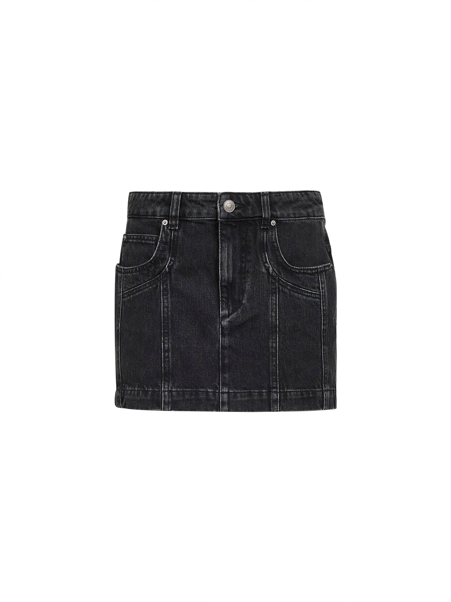Black faded denim Juana mini skirt