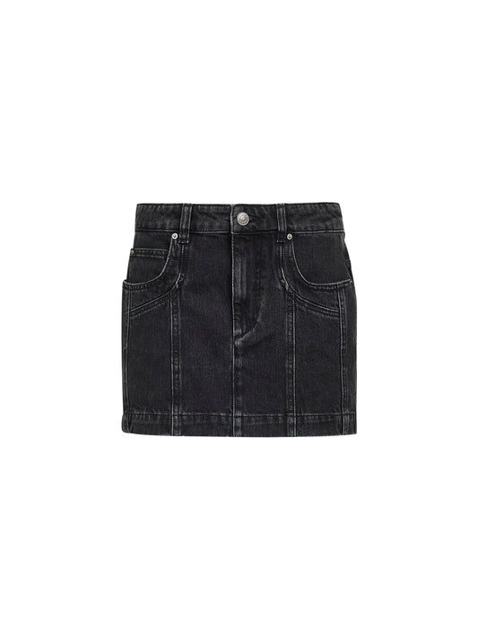 Black faded denim Juana mini skirt