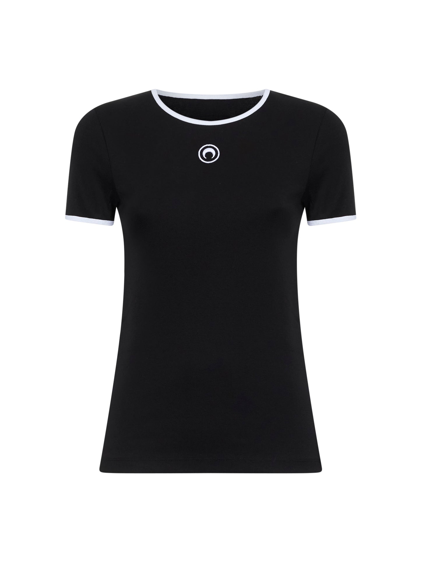Black ribbed jersey Moon Logo fitted T-Shirt