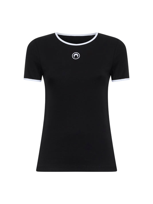 Black ribbed jersey Moon Logo fitted T-Shirt