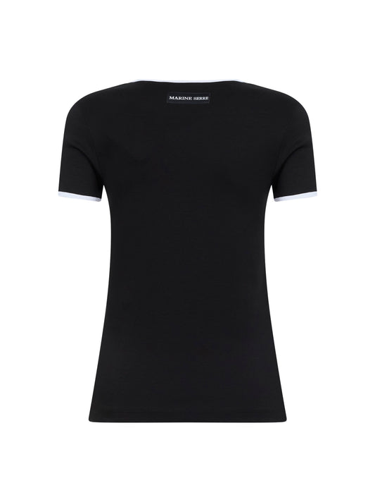 Black ribbed jersey Moon Logo fitted T-Shirt