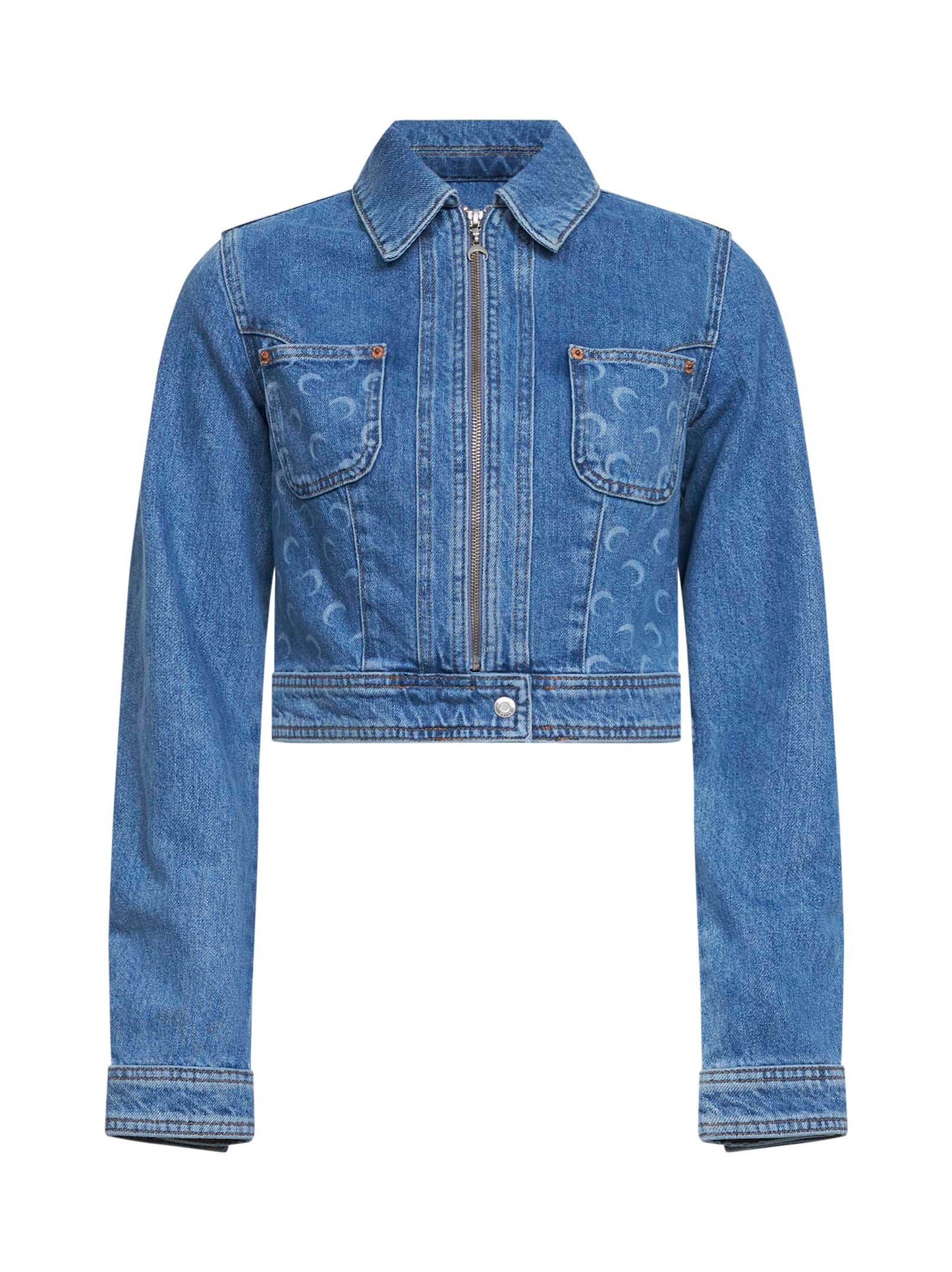 Light blue organic denim cropped trucker jacket