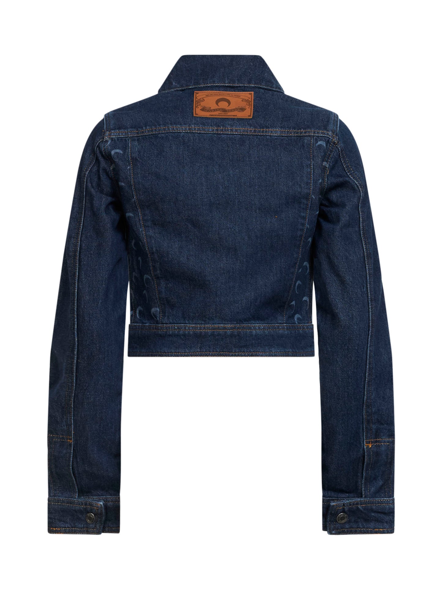 Midnight blue organic denim cropped trucker jacket