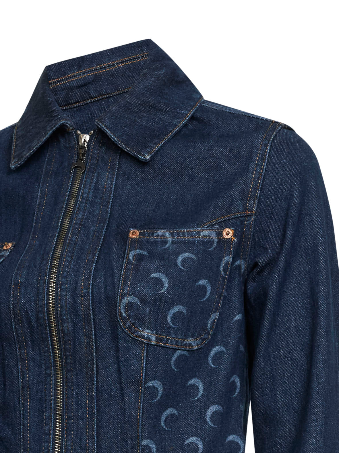 Midnight blue organic denim cropped trucker jacket