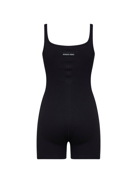 Tuta corta Moon Logo in jersey a costine nero