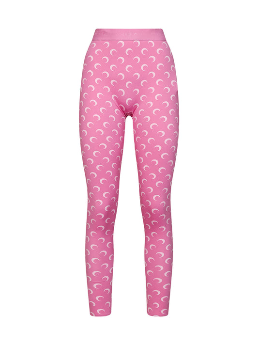 Leggings in jersey riciclato stampa Moon rosa