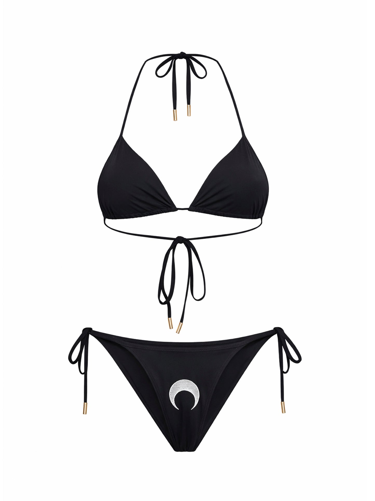 Black stretch jersey bikini with Moon embroidery