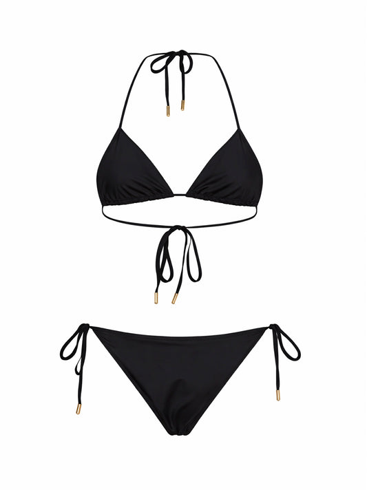 Black stretch jersey bikini with Moon embroidery