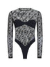 Black flocked Monogram mesh bodysuit