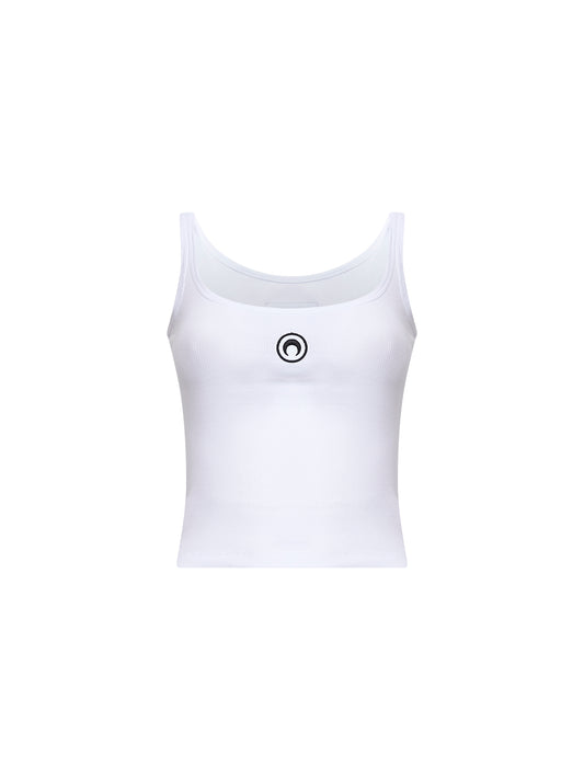 Top crop Moon Logo in jersey a costine bianco