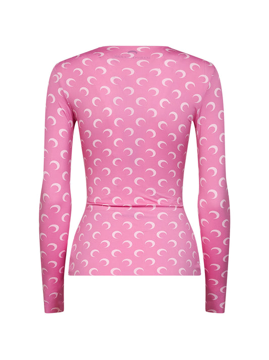 Top in jersey riciclato stampa Moon rosa
