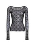 Black monogram mesh long-sleeved top