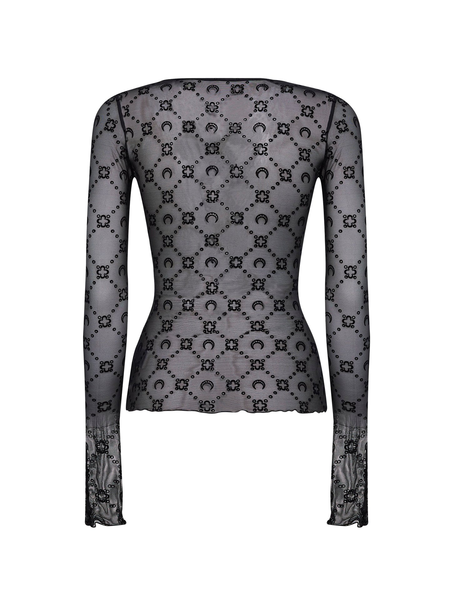 Black monogram mesh long-sleeved top