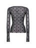 Black monogram mesh long-sleeved top