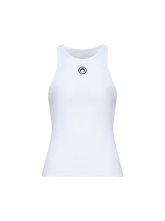 Canotta Moon Logo in jersey a costine bianco