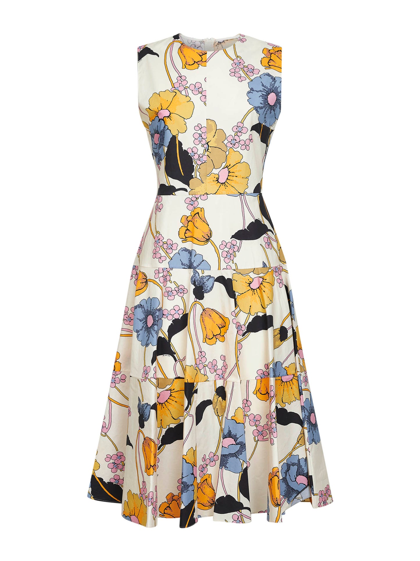 Cream poplin Melodia-printed midi dress