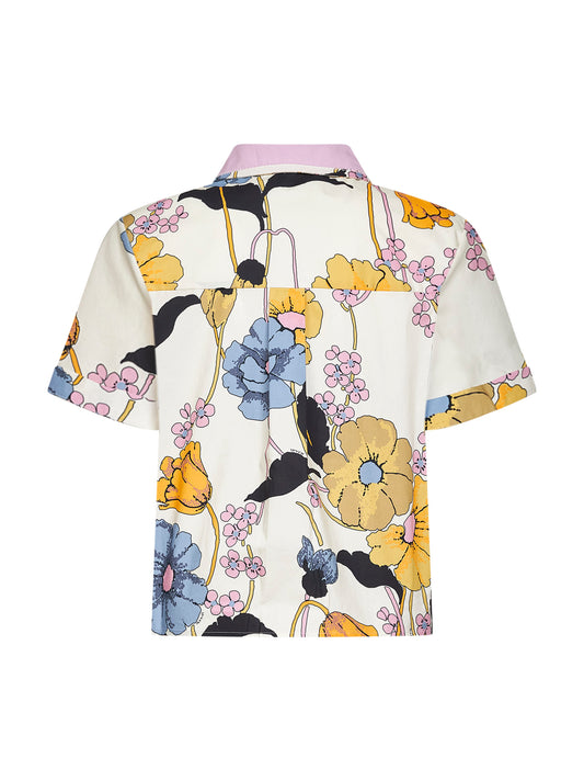 Cream poplin Melodia-printed crop shirt