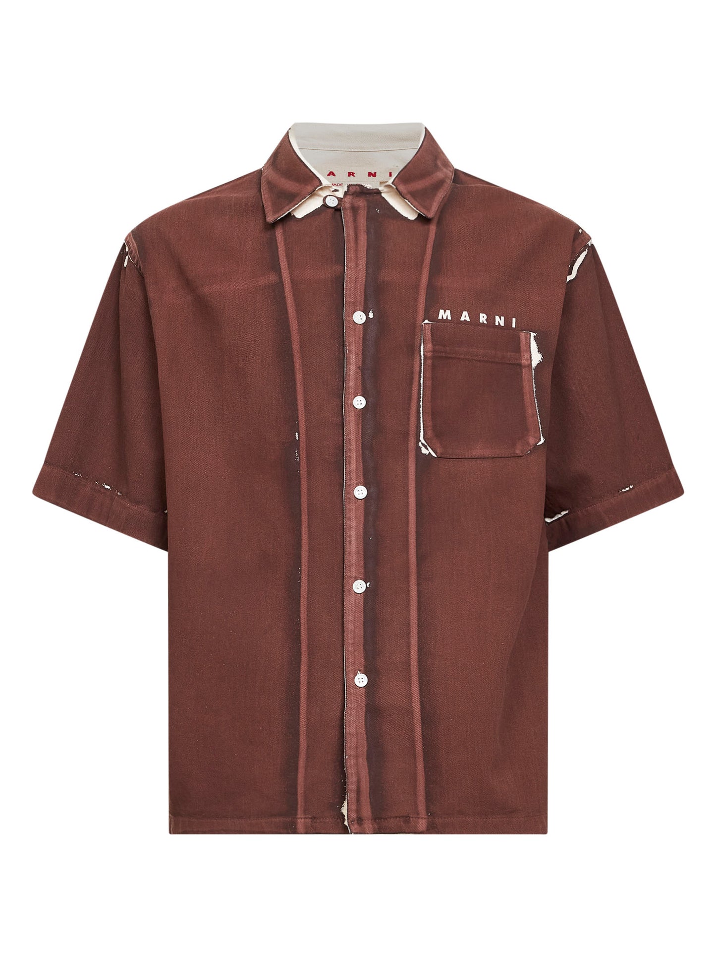 Camicia in denim marrone con dettagli stampati