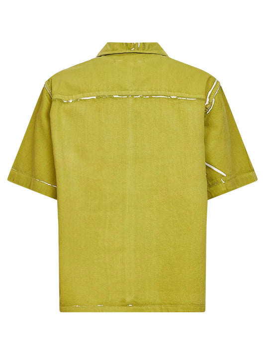 Camicia in denim verde con dettagli stampati