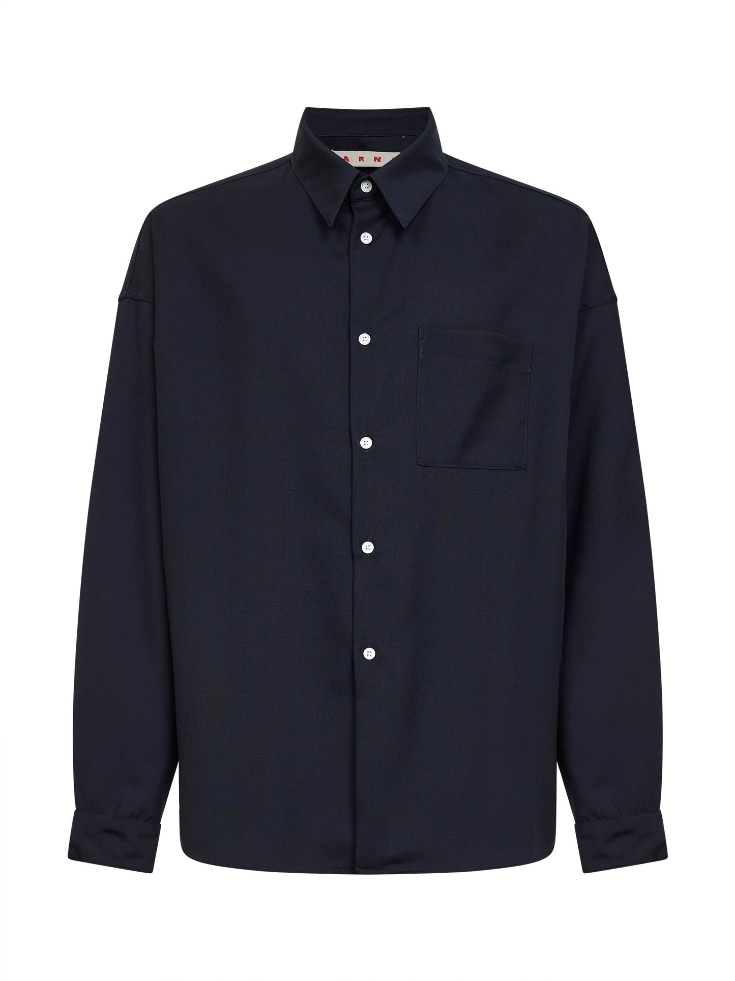 Dark blue tropical wool long-sleeved shirt