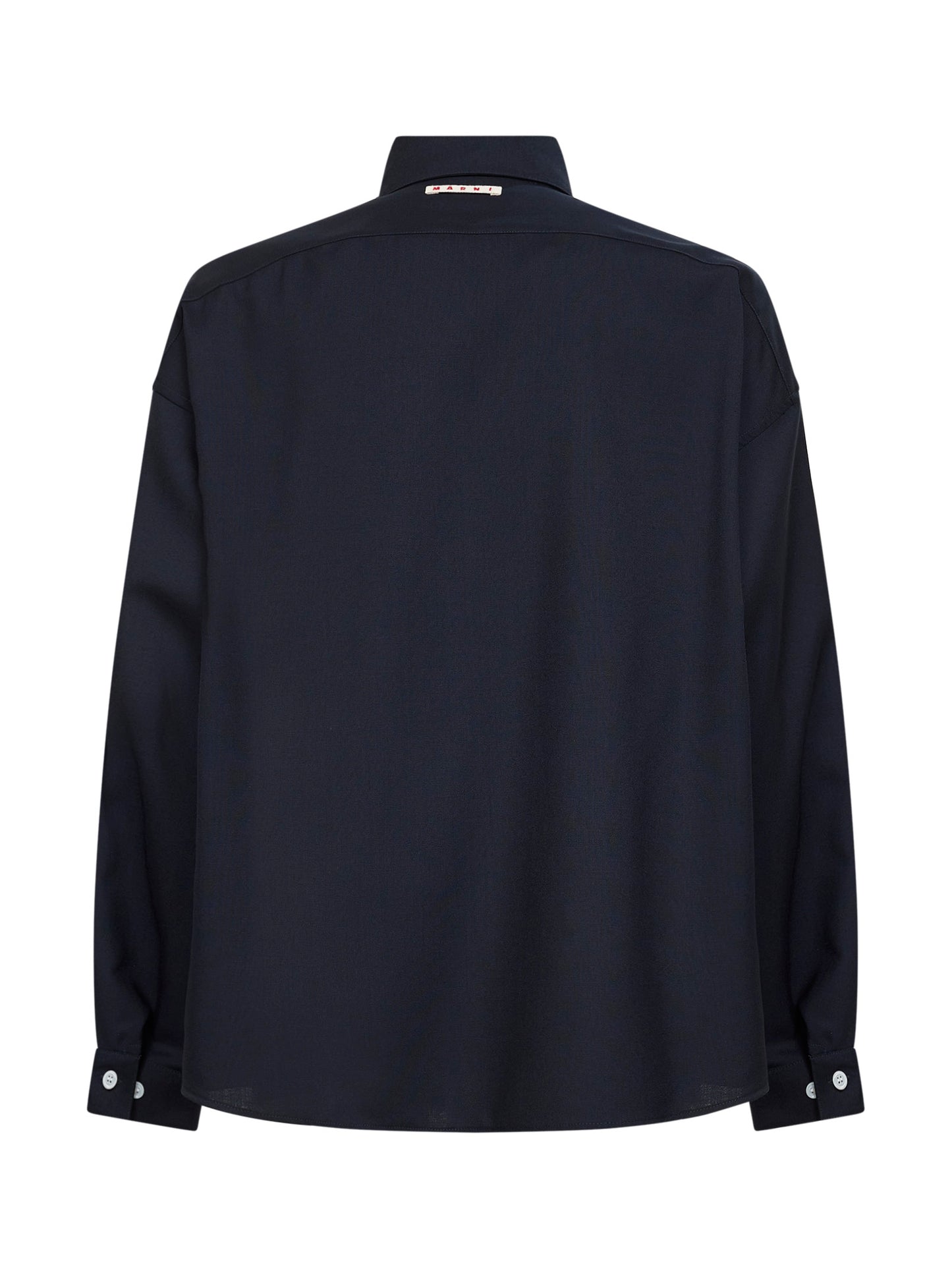 Dark blue tropical wool long-sleeved shirt