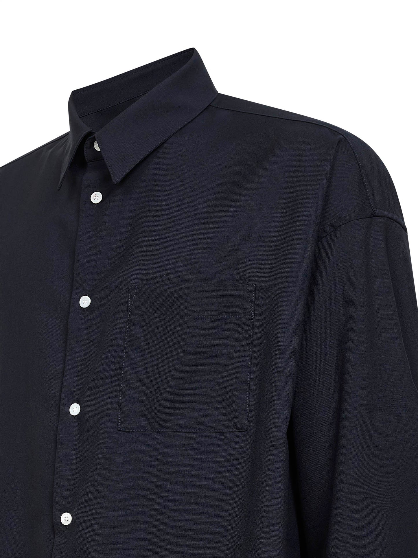 Dark blue tropical wool long-sleeved shirt