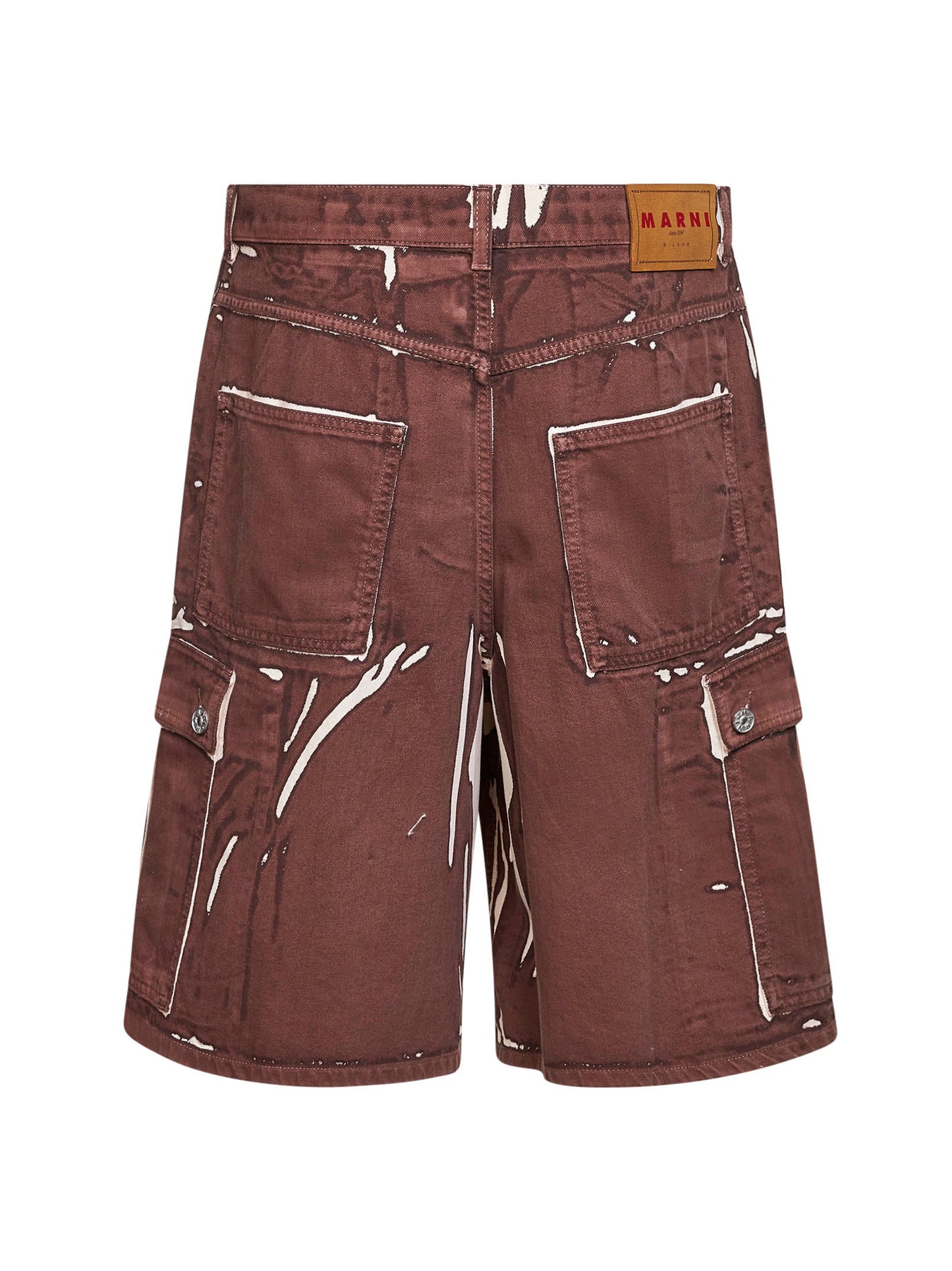 Bermuda cargo denim marrone con dettagli stampati
