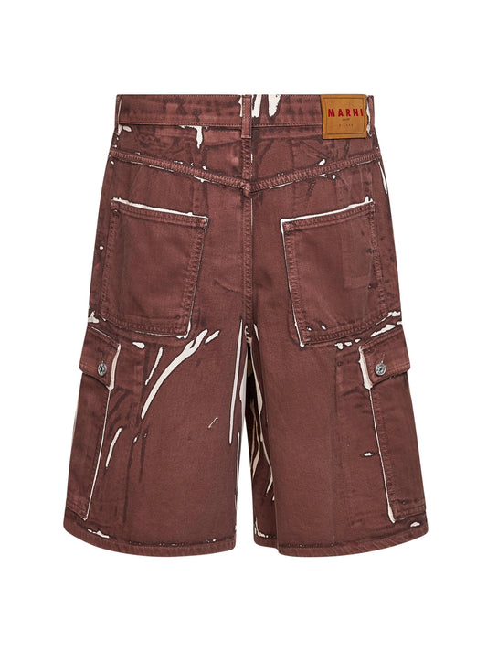 Bermuda cargo denim marrone con dettagli stampati