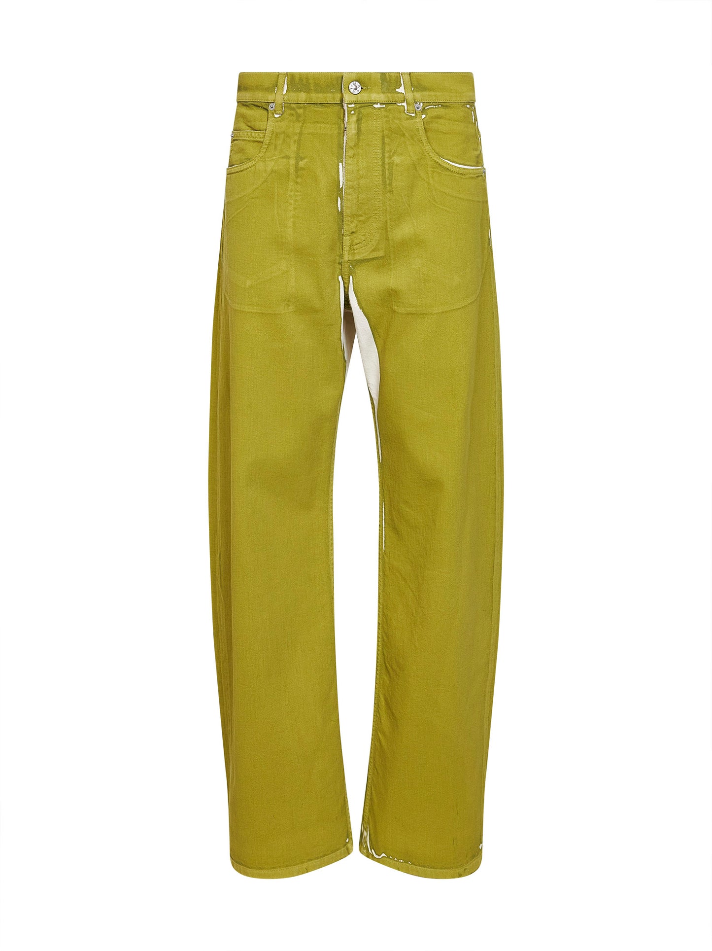 Jeans ampi in denim verde con dettagli stampati