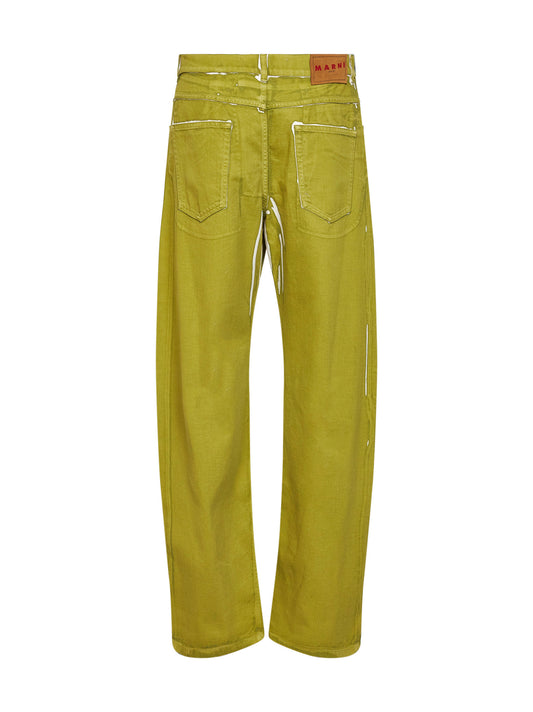 Green screen-printed denim wide-leg jeans