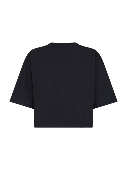 T-shirt crop in jersey nero con logo Marni Scribbled