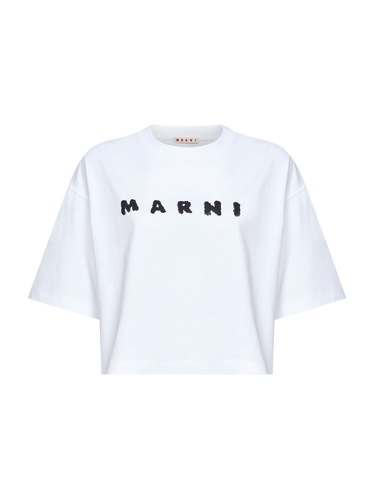 White jersey Marni Scribbled logo cropped T-shirt