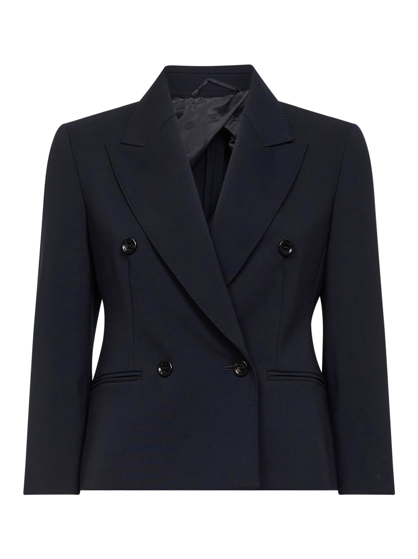 Blazer crop MXMDORICO in tela stretch blu marino