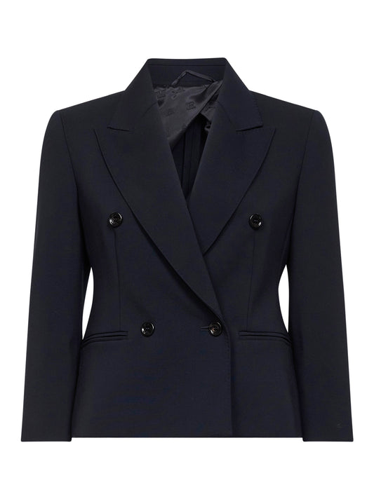Blazer crop MXMDORICO in tela stretch blu marino