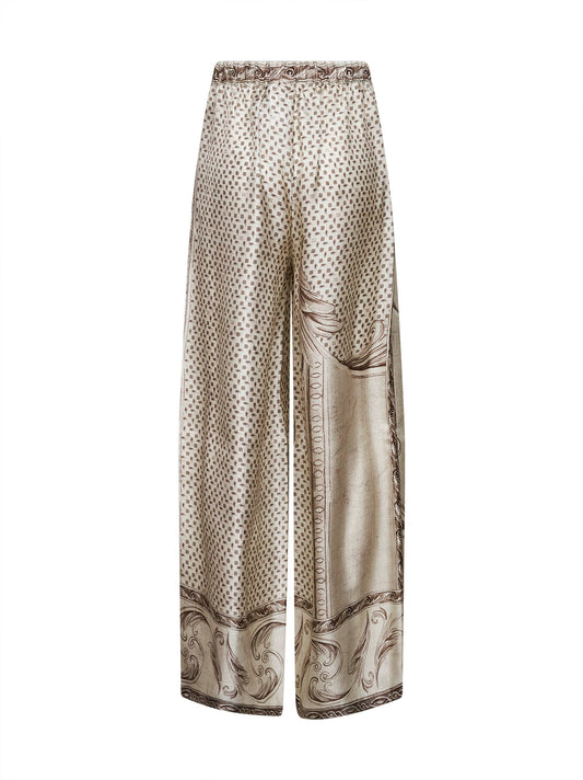 Pantaloni fluidi MXMRIVE in twill di seta stampata avorio