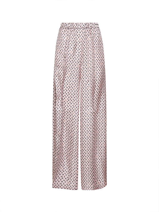 Pantaloni MXMVISCHIO in twill di seta stampata rosa
