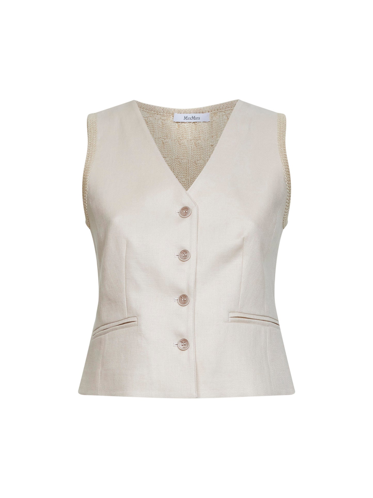 Gilet MXMCALIBRI in lino e maglia a trecce beige