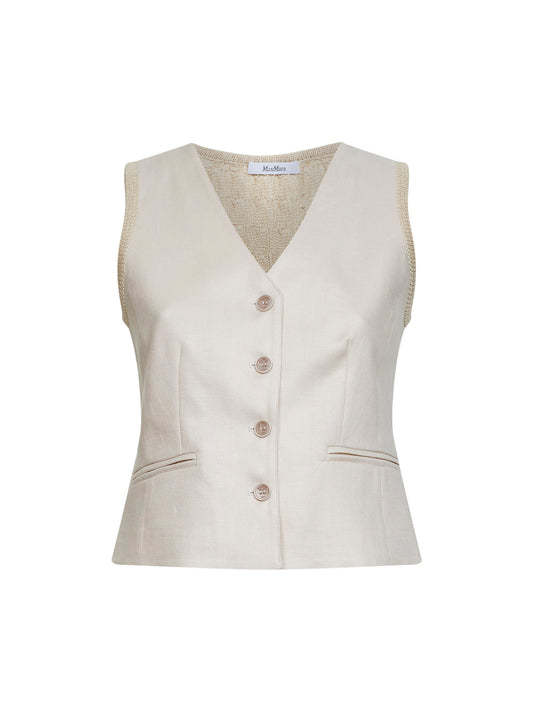 Gilet MXMCALIBRI in lino e maglia a trecce beige