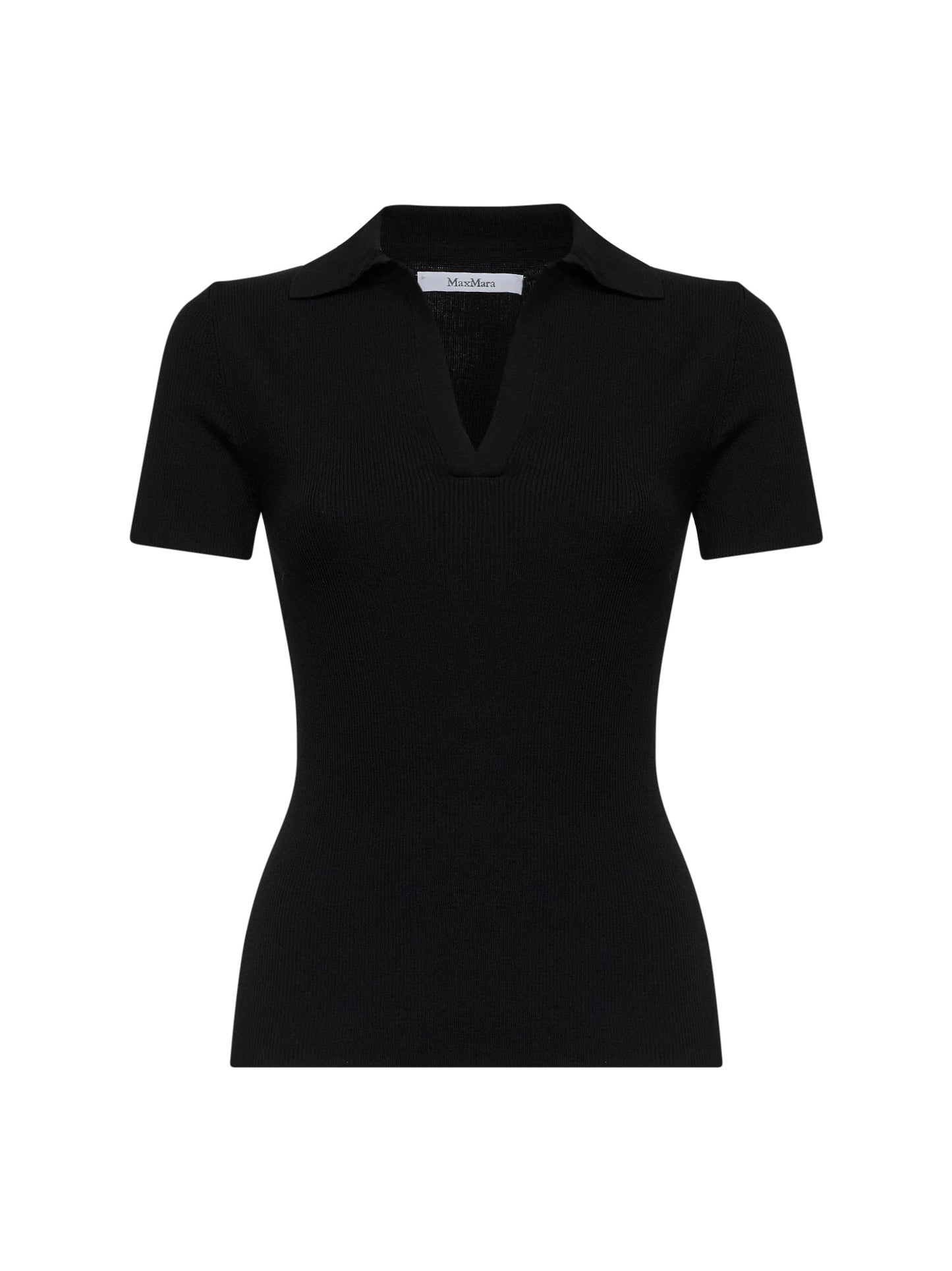 Black ribbed wool MXMALBERO polo shirt<BR/>