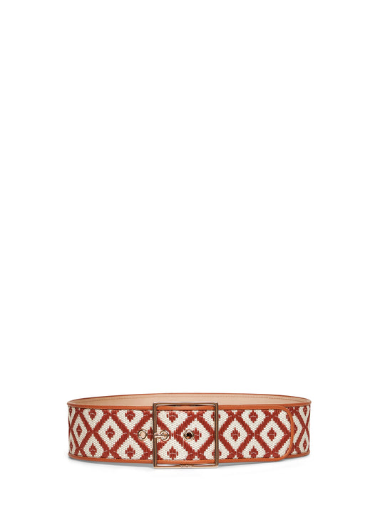 Tan raffia-effect fabric MXAPALATO wide belt