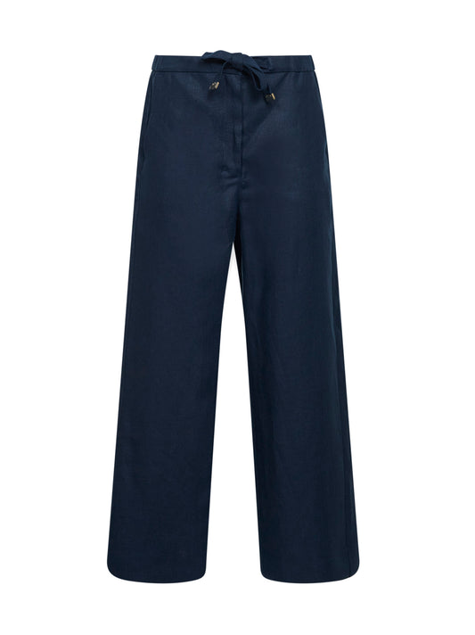 Pantaloni dritti SMMAMEDEA in stuoia di lino pesante blu notte<BR/>