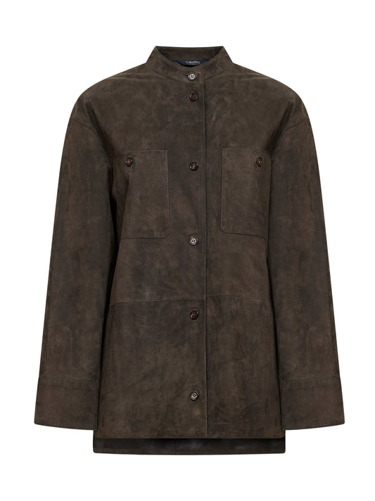 Giacca midi SMMELODIA in pelle scamosciata verde